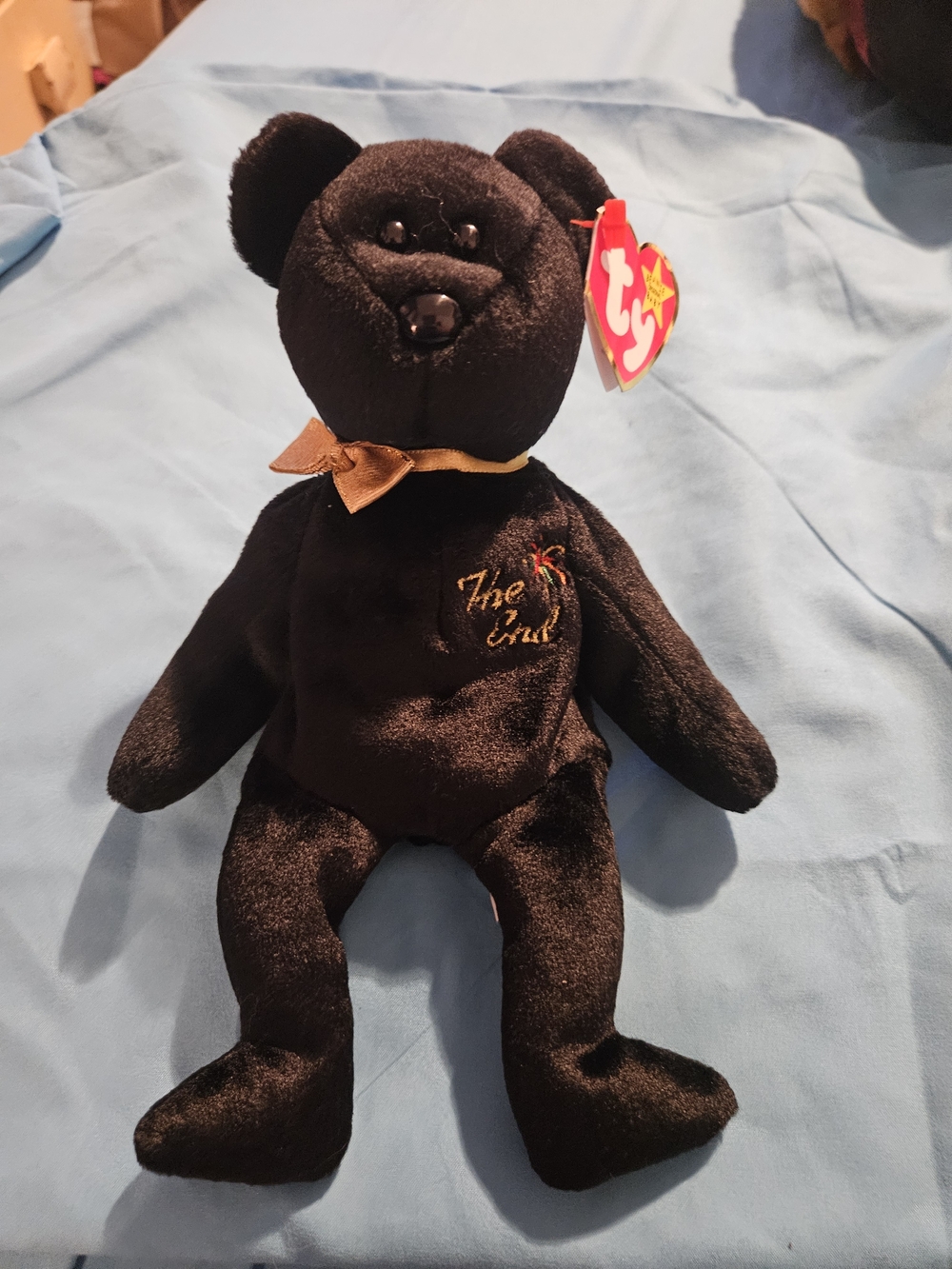 Ty Beanie Baby "The End" Black Bear with Gold Bow